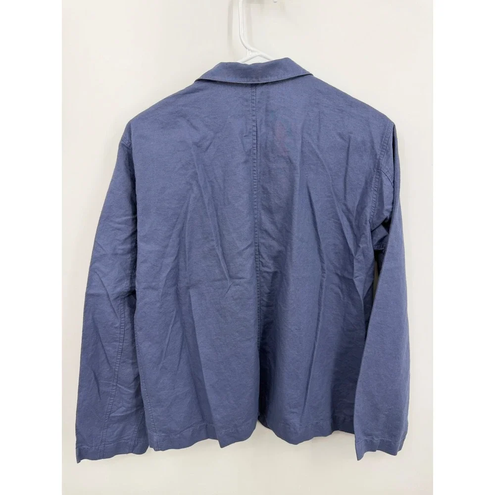 Muji Hemp Cotton Blend Chore Jacket Womens XS Blue Button Front Lightweight Coat